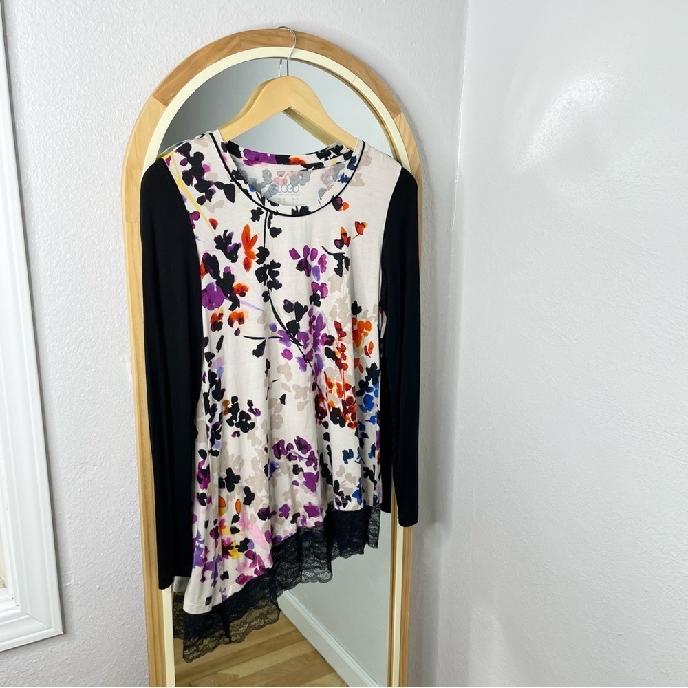 LOGO by Lori Goldstein watercolor floral asymmetrical tunic top